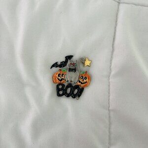 Vintage AJMC Large Halloween Cat Jack O Lantern Bat Boo Enamel Pewter Brooch Pin